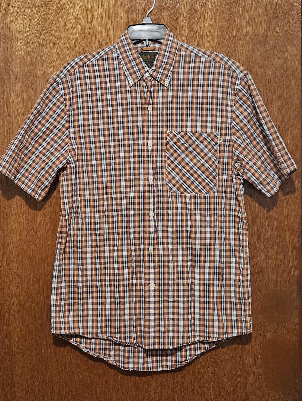 Timberland Men's  Short Sleeve Plaid Button Down Shirt 100% Cotton/size S - Picture 2 of 13